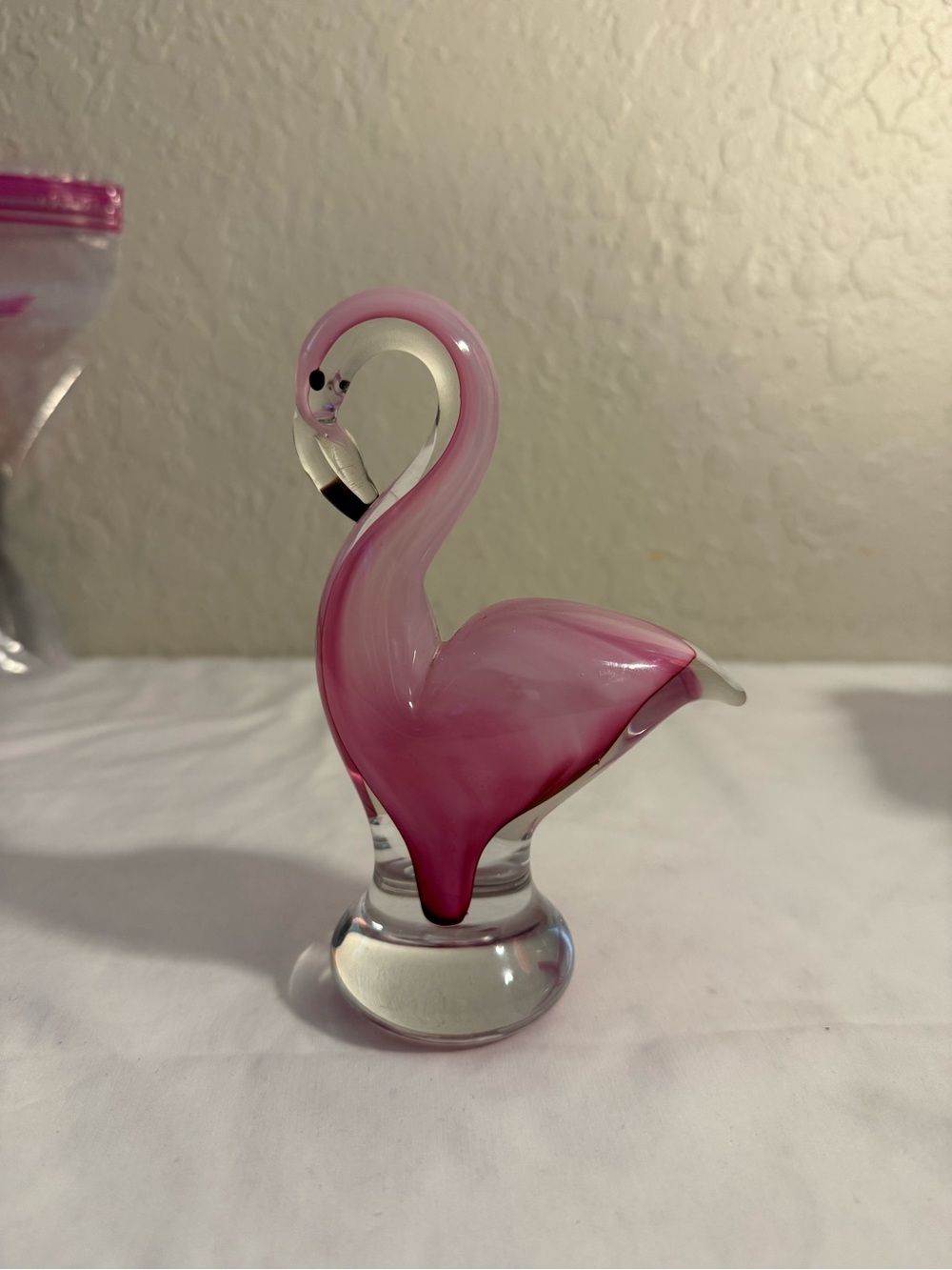 Art Glass Flamingo Figurine Collectable Paperweight Pink Clear Tropical 6”